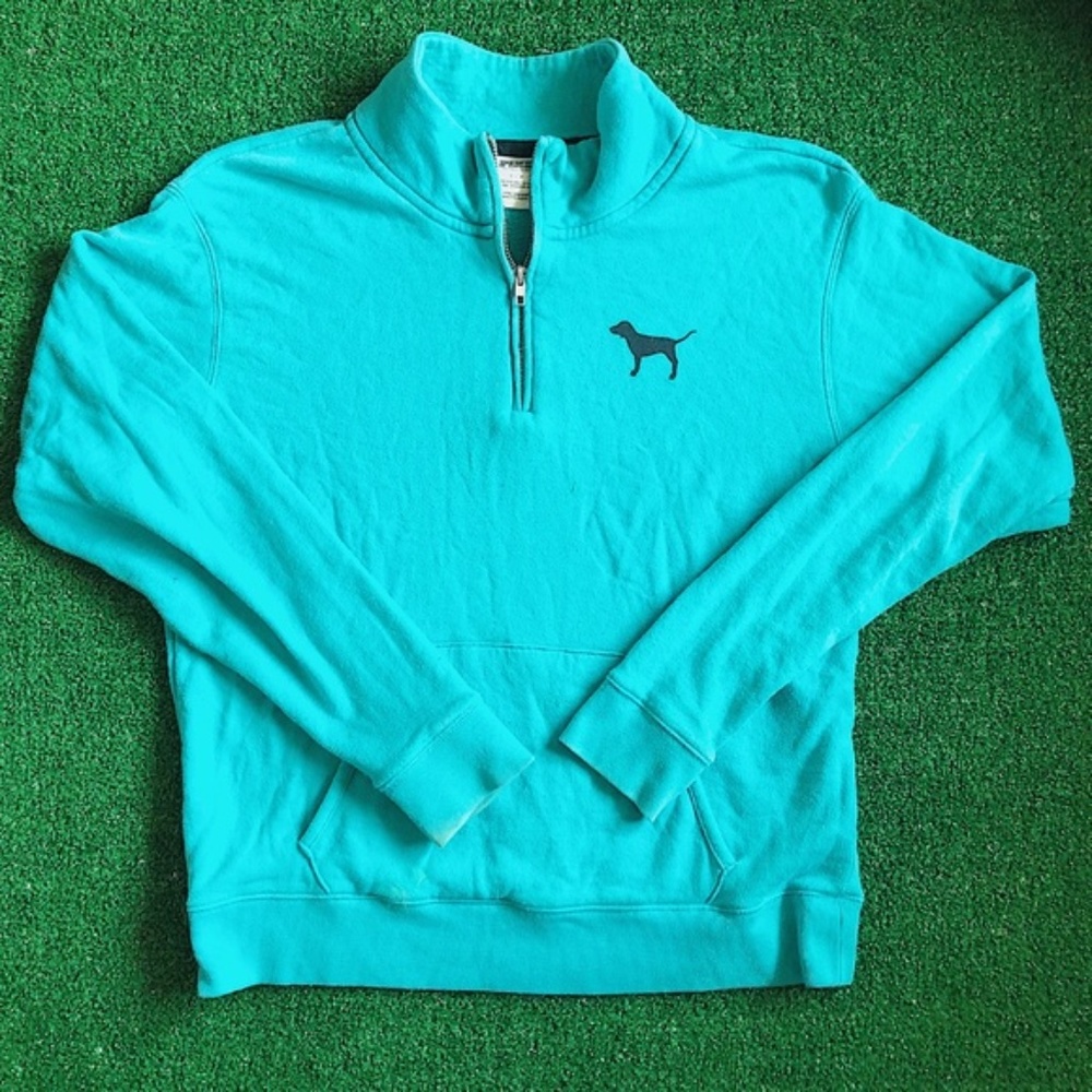 💕2 for $15💕 Victoria's Secret PINK Teal blue turquoise Quarter Zip with Dog